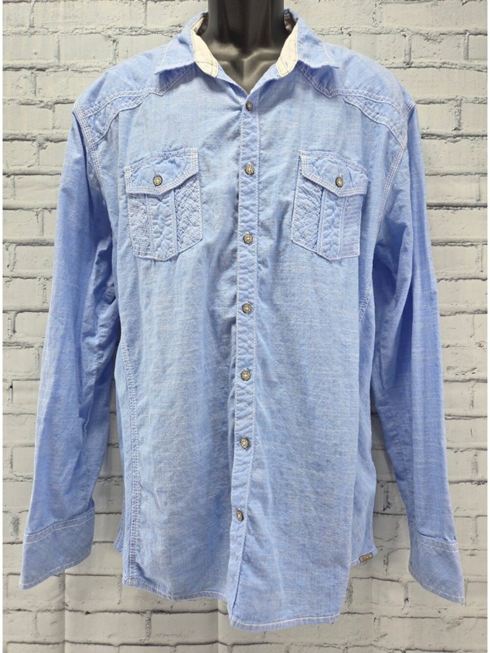 Buckle Black Mens Light Blue Chambray Western Shirt XL Athletic Fit Long Sleeve
